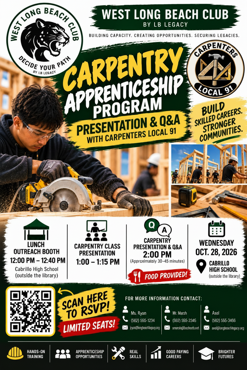 Carpentry Apprenticeship Program — Carpenters Local 91, Wed Oct 28, Room 709