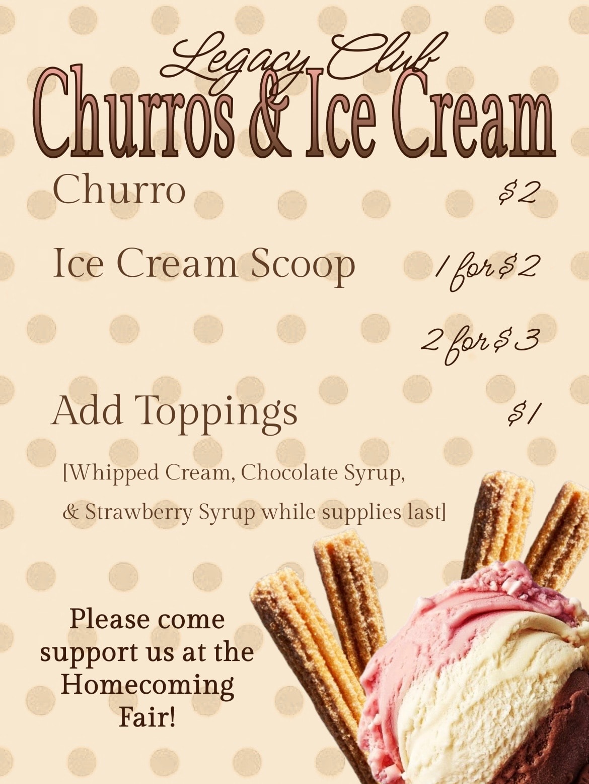 Legacy Club Churros & Ice Cream at the Homecoming Fair