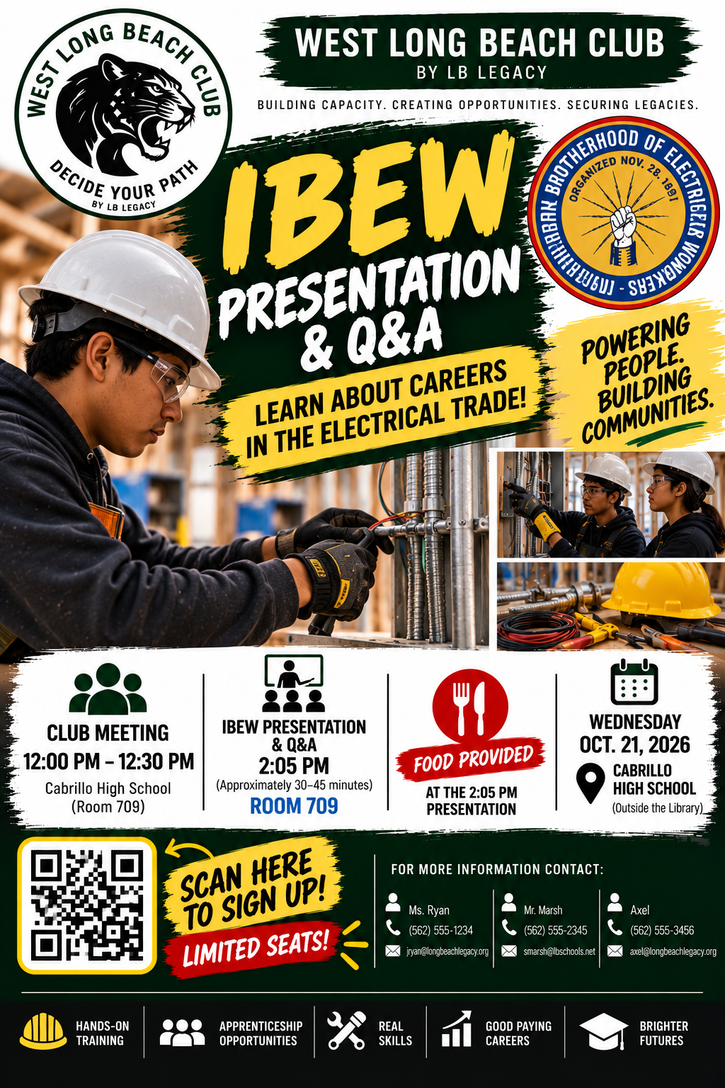 IBEW Electrical Careers Presentation & Q&A — Wed Oct 21, Room 709, Food Provided