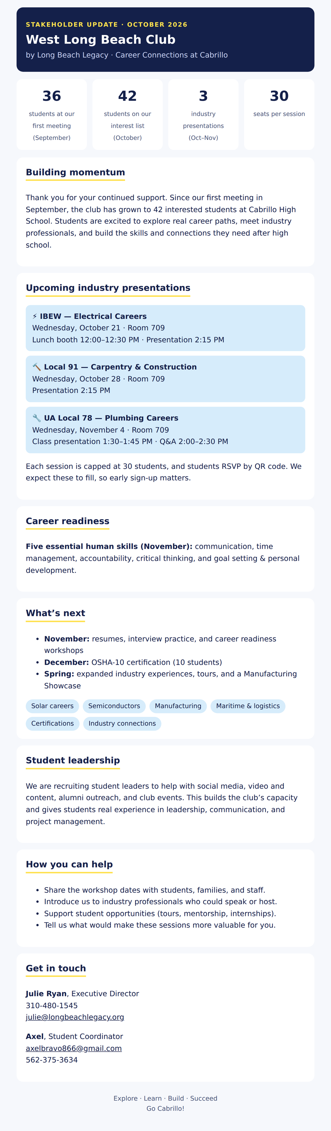 October 2026 Stakeholder Newsletter